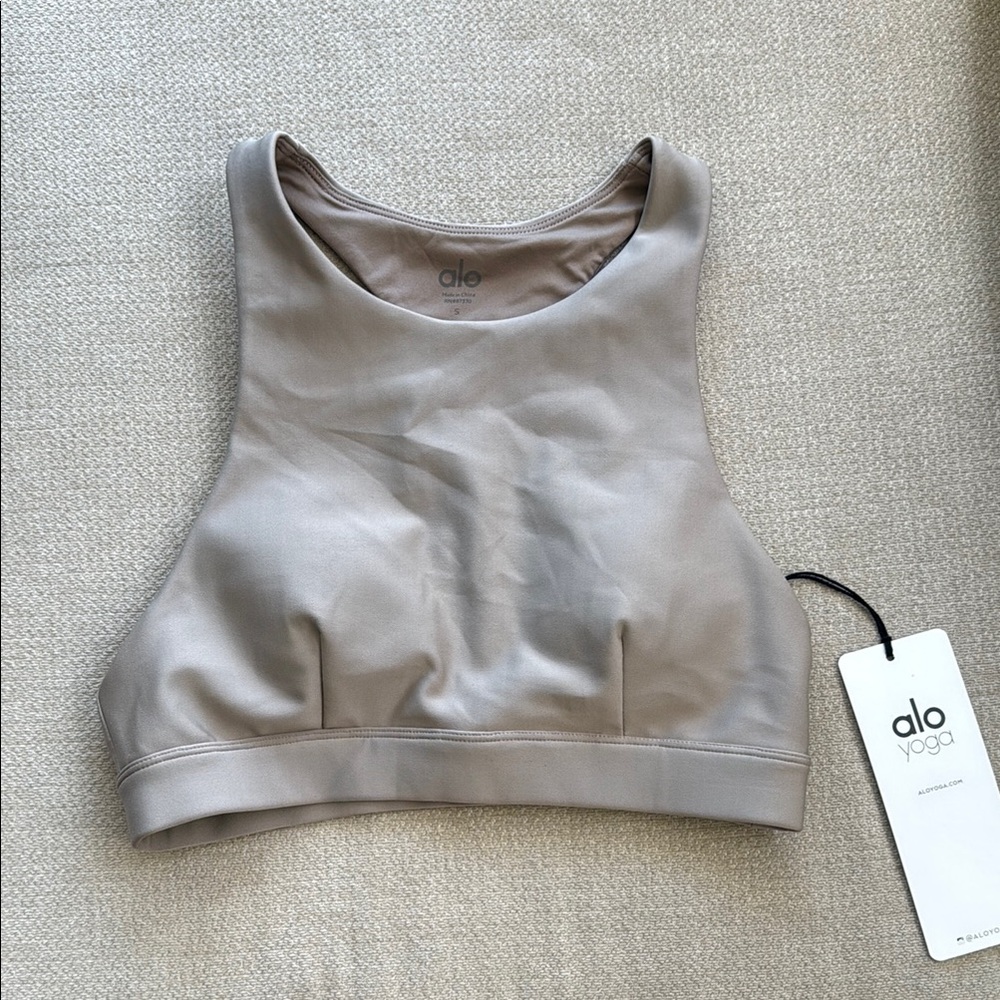 ALO Yoga Taupe High Neck Sports Bra - Seamless Support